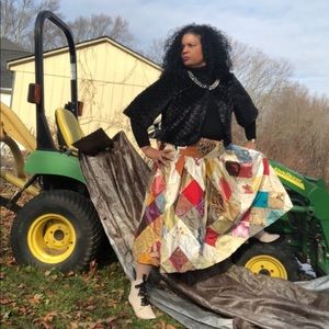 Dry silk patchwork maxi skirt